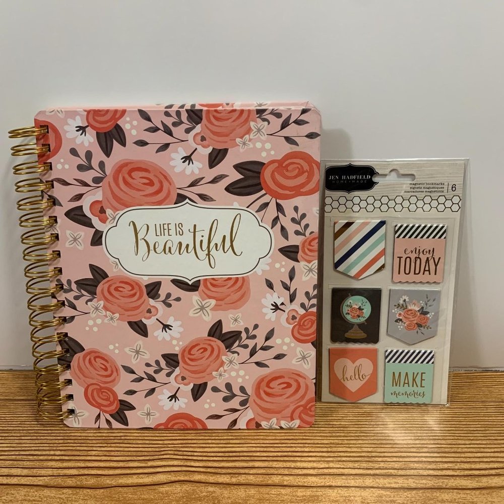 Jen Hadfield Roses Life Is Beautiful Undated Spiral Planner Magnetic Bookmark